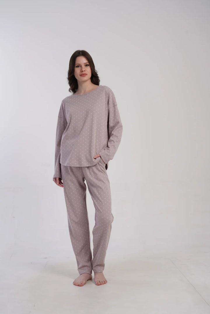 Piżama Damska Vienetta Dotty Night, Wrzosowy, r. S-XL