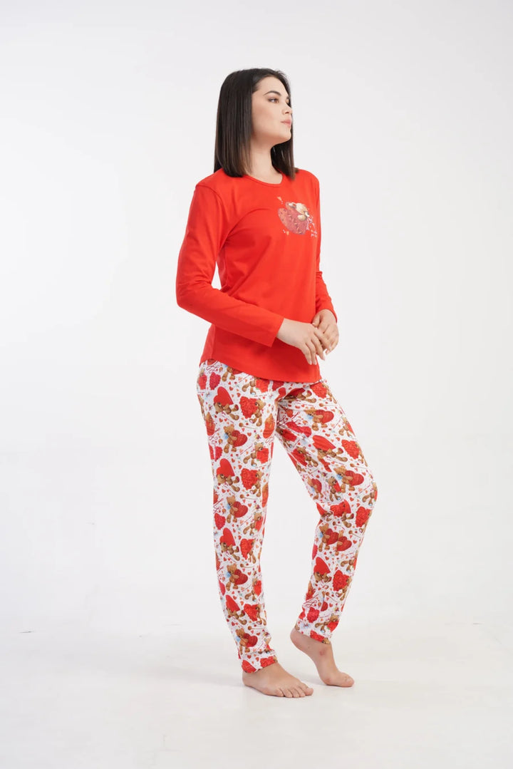 Piżama Damska Vienetta Sweet Bear, Czerwony, r. S-XL