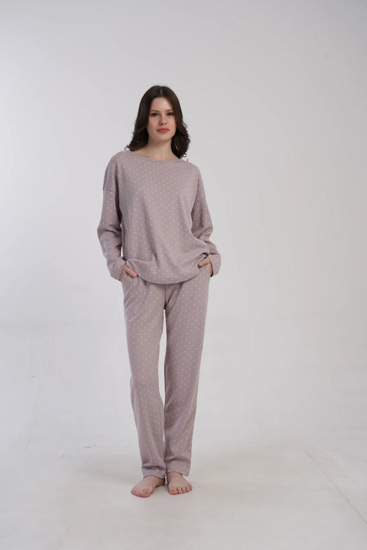 Piżama Damska Vienetta Dotty Night, Wrzosowy, r. S-XL