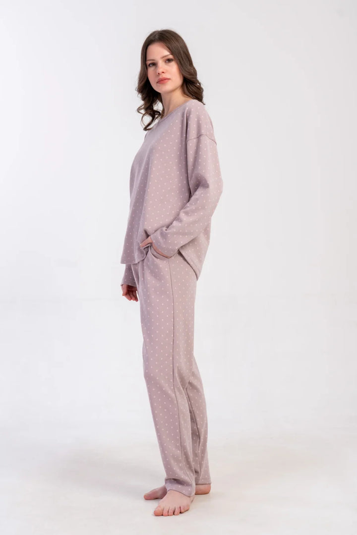 Piżama Damska Vienetta Dotty Night, Wrzosowy, r. S-XL