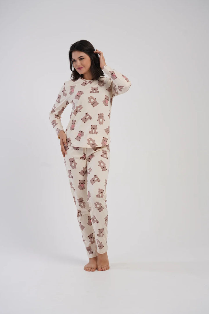 Piżama Damska Vienetta Sweet Bears, Beżowy, r. S-XL