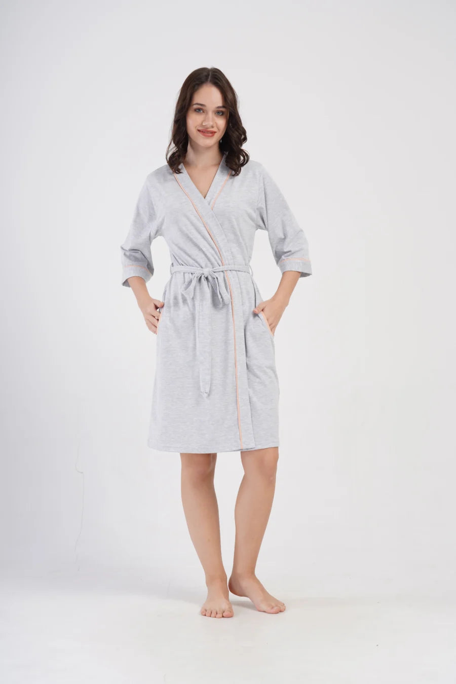 Szlafrok damski Vienetta Baby Peach, Szary, r. 1XL - 4XL