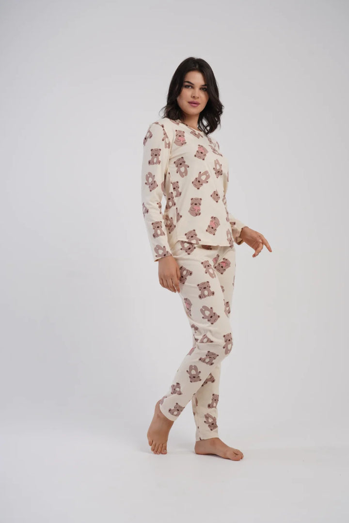 Piżama Damska Vienetta Sweet Bears, Beżowy, r. S-XL