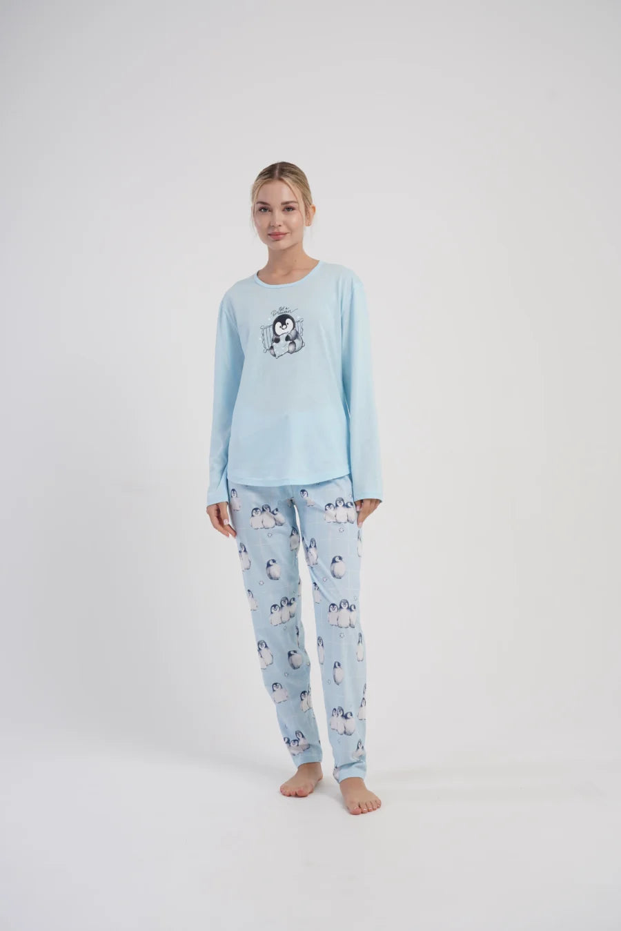 Piżama Damska Vienetta Blue Penguin, Niebieski, r. S-XL