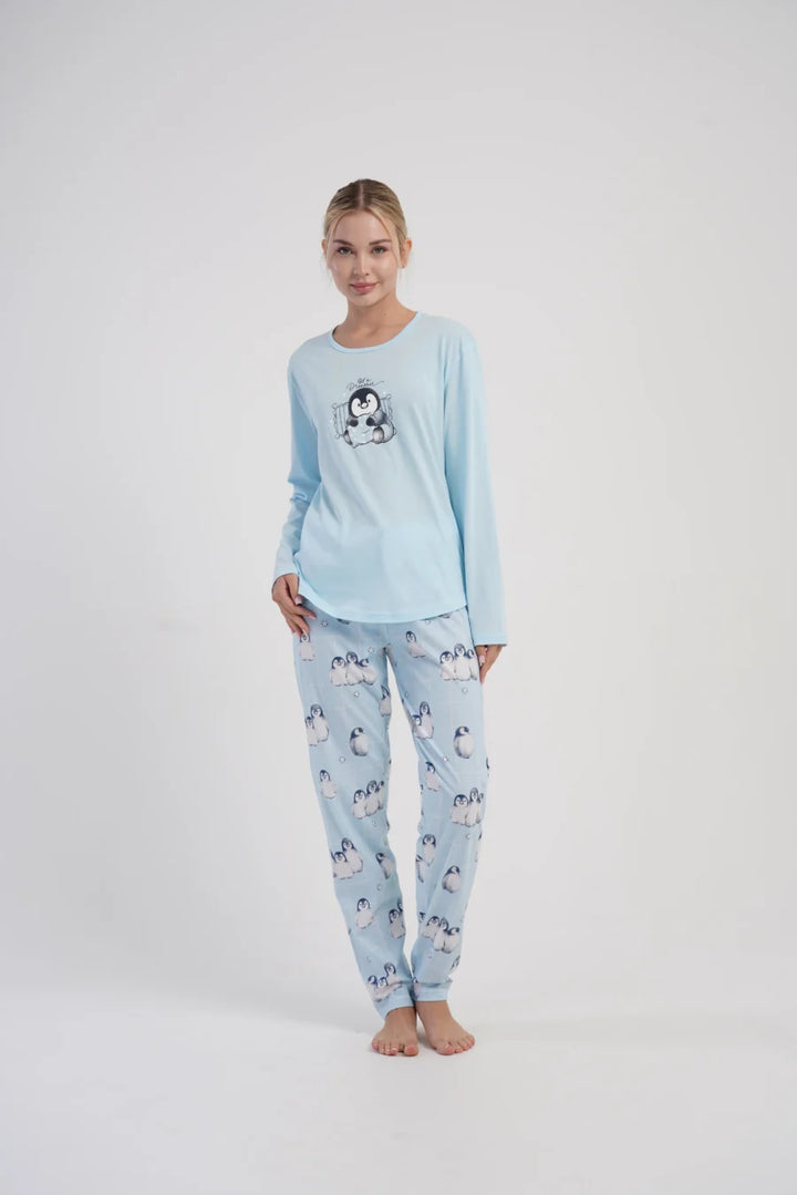 Piżama Damska Vienetta Blue Penguin, Niebieski, r. S-XL