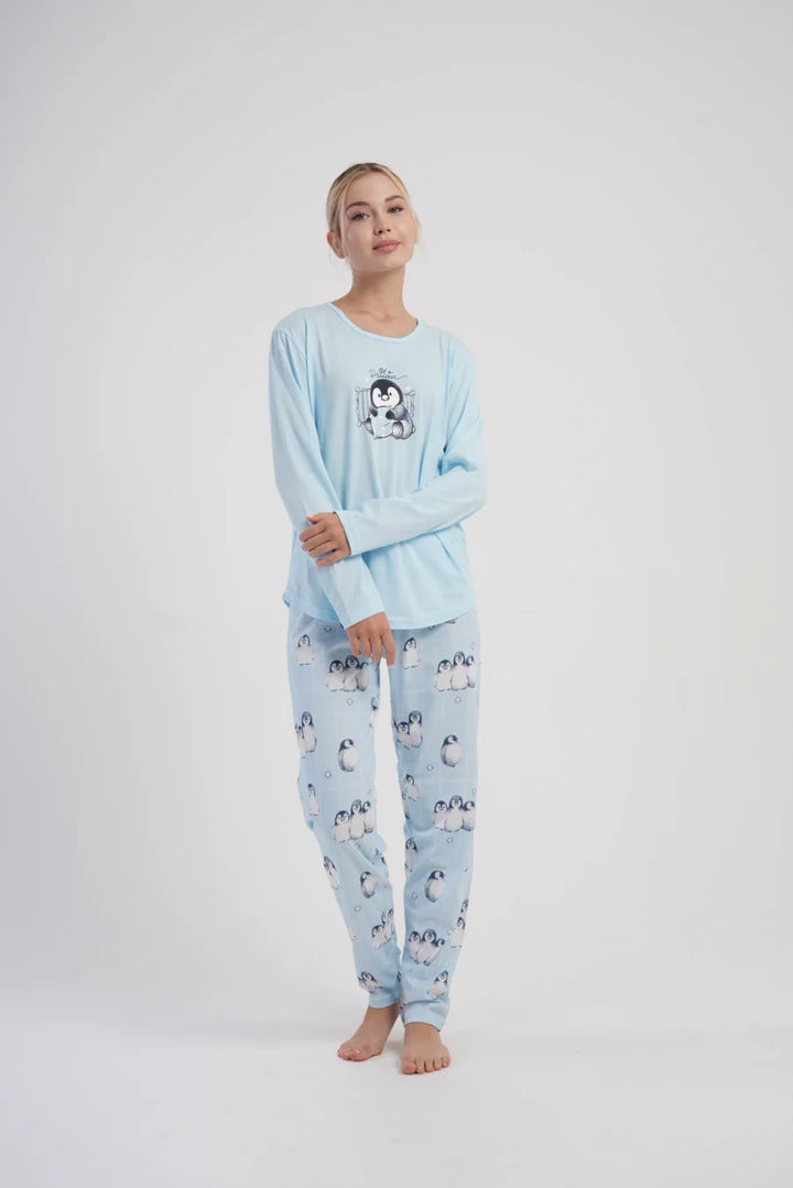 Piżama Damska Vienetta Blue Penguin, Niebieski, r. S-XL