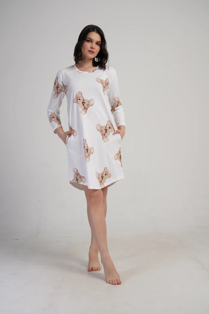 Koszula Nocna Damska Vienetta, Bear Dreams, Biały, r. M - XXL