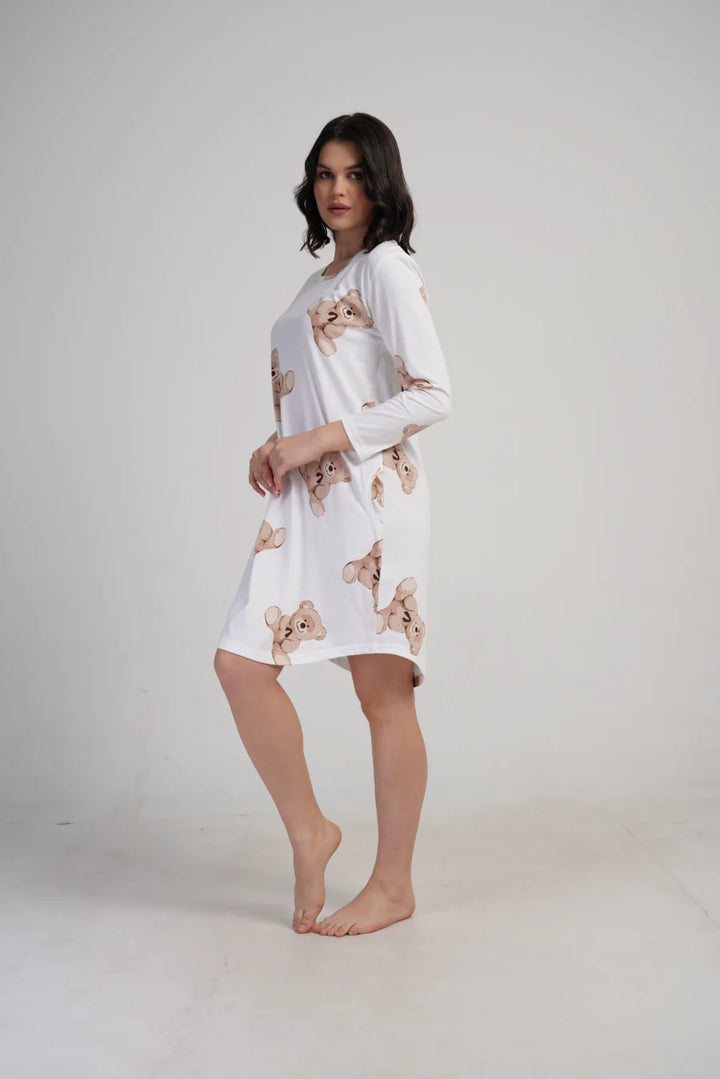 Koszula Nocna Damska Vienetta, Bear Dreams, Biały, r. M - XXL