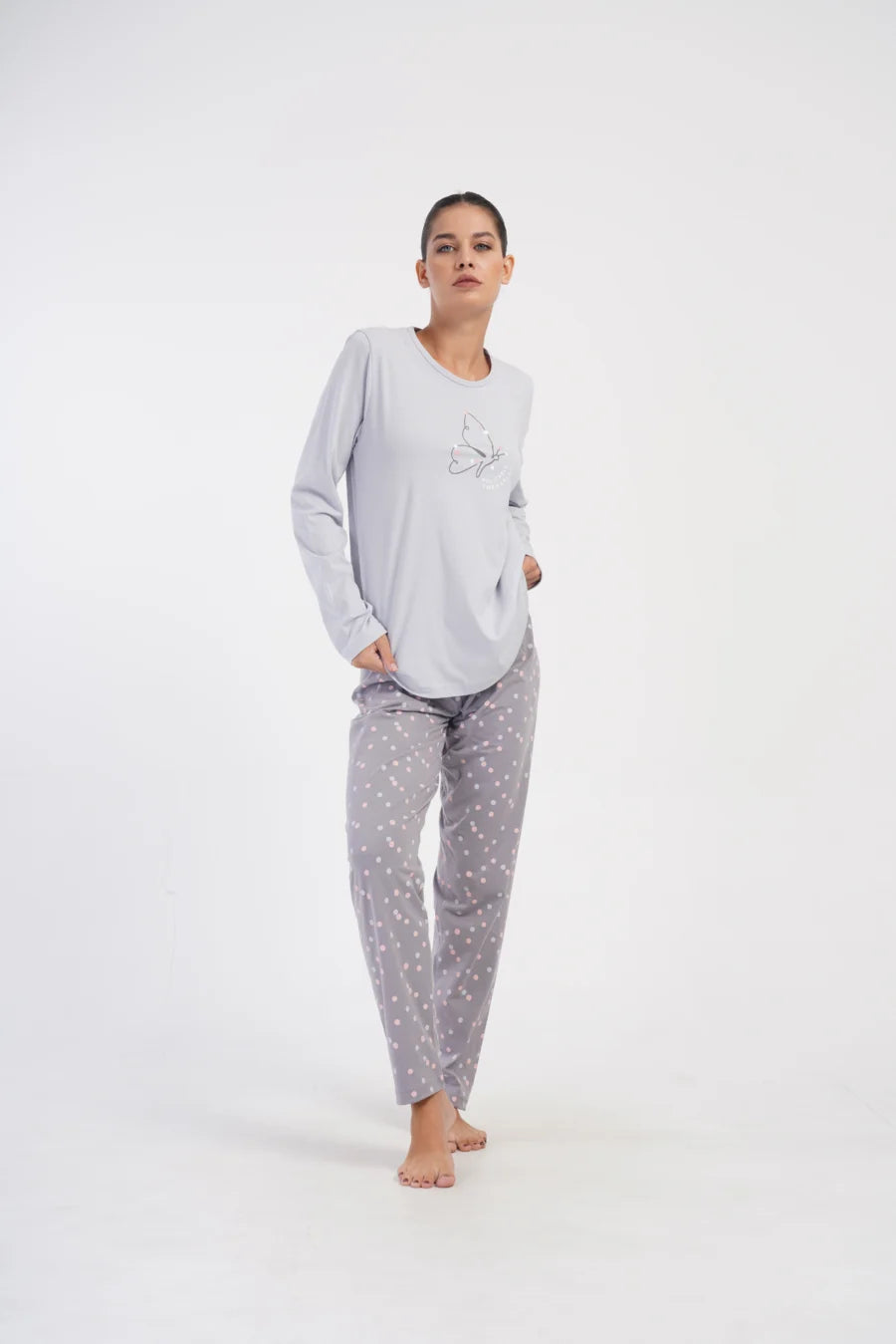 Piżama Damska Vienetta Butterfly, Szary, r. 5XL-7XL