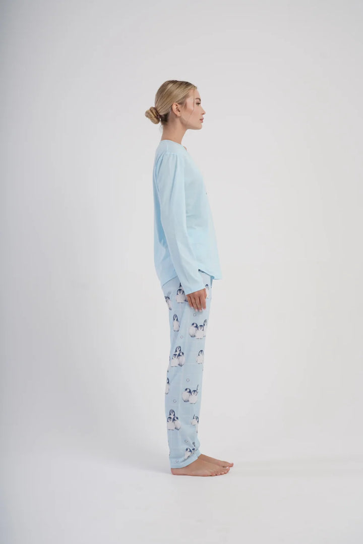 Piżama Damska Vienetta Blue Penguin, Niebieski, r. S-XL