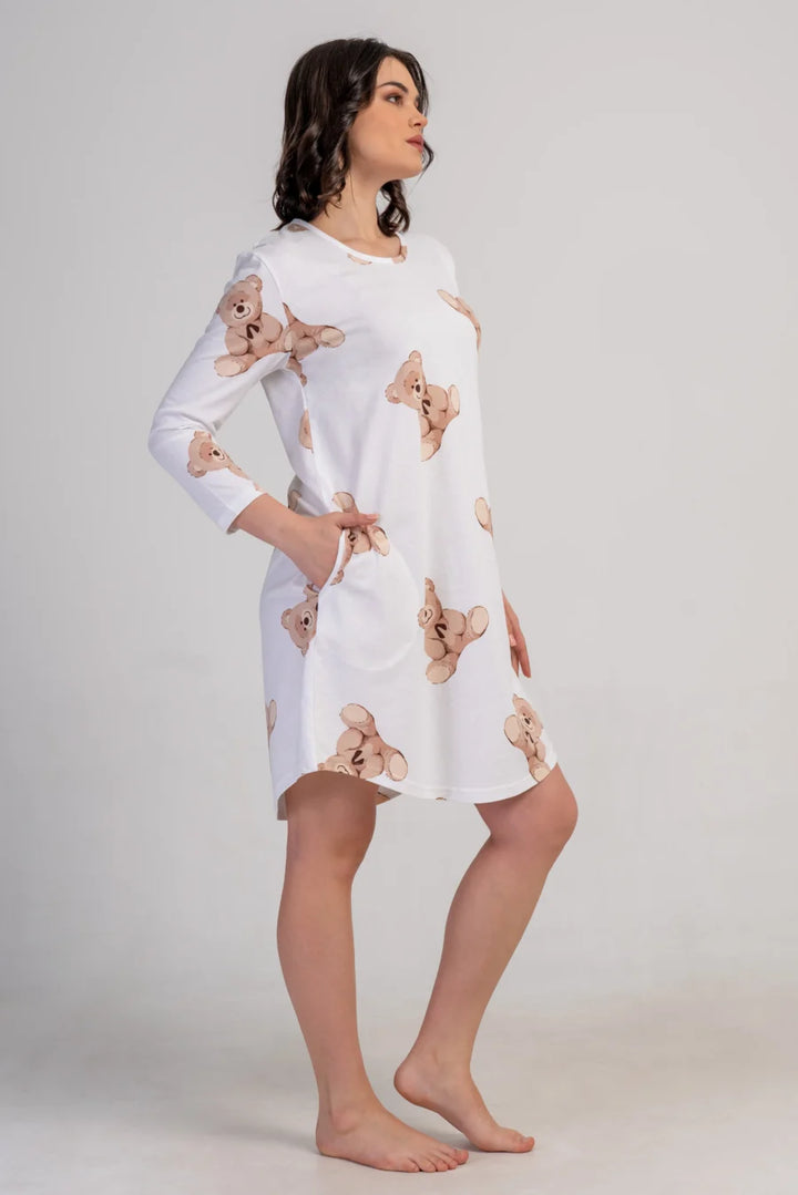 Koszula Nocna Damska Vienetta, Bear Dreams, Biały, r. M - XXL