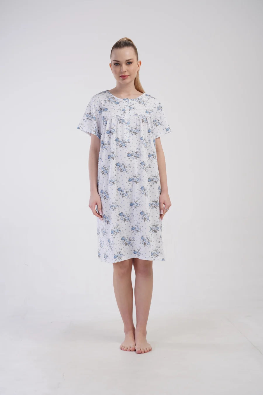 Koszula Nocna Vienetta Blue Bloom, Biało - Niebieska , r. M-XXL