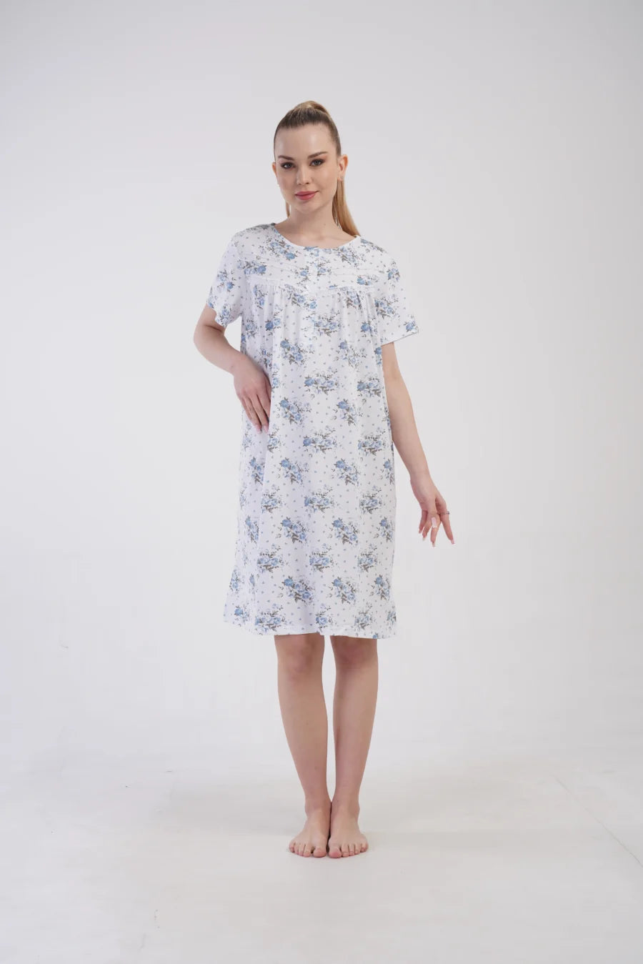 Koszula Nocna Vienetta Blue Bloom, Biało - Niebieska , r. M-XXL