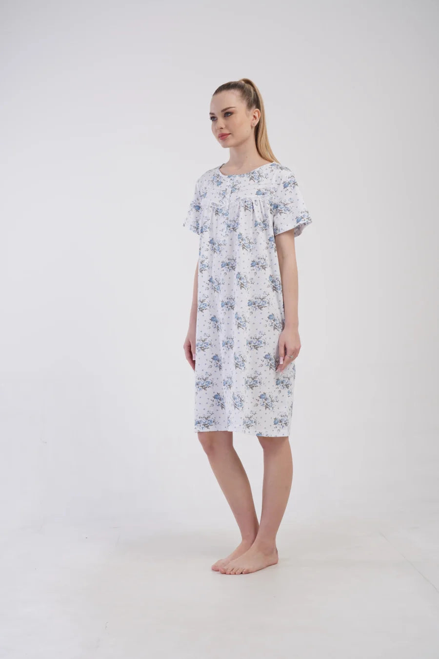 Koszula Nocna Vienetta Blue Bloom, Biało - Niebieska , r. M-XXL