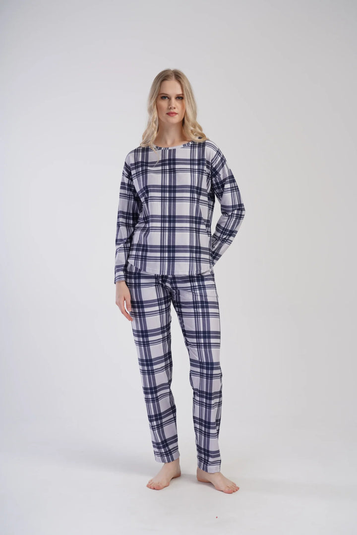 Piżama Damska Vienetta Cozy Check, Szary, r. S-XL