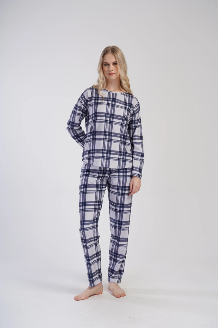 Piżama Damska Vienetta Cozy Check, Szary, r. S-XL