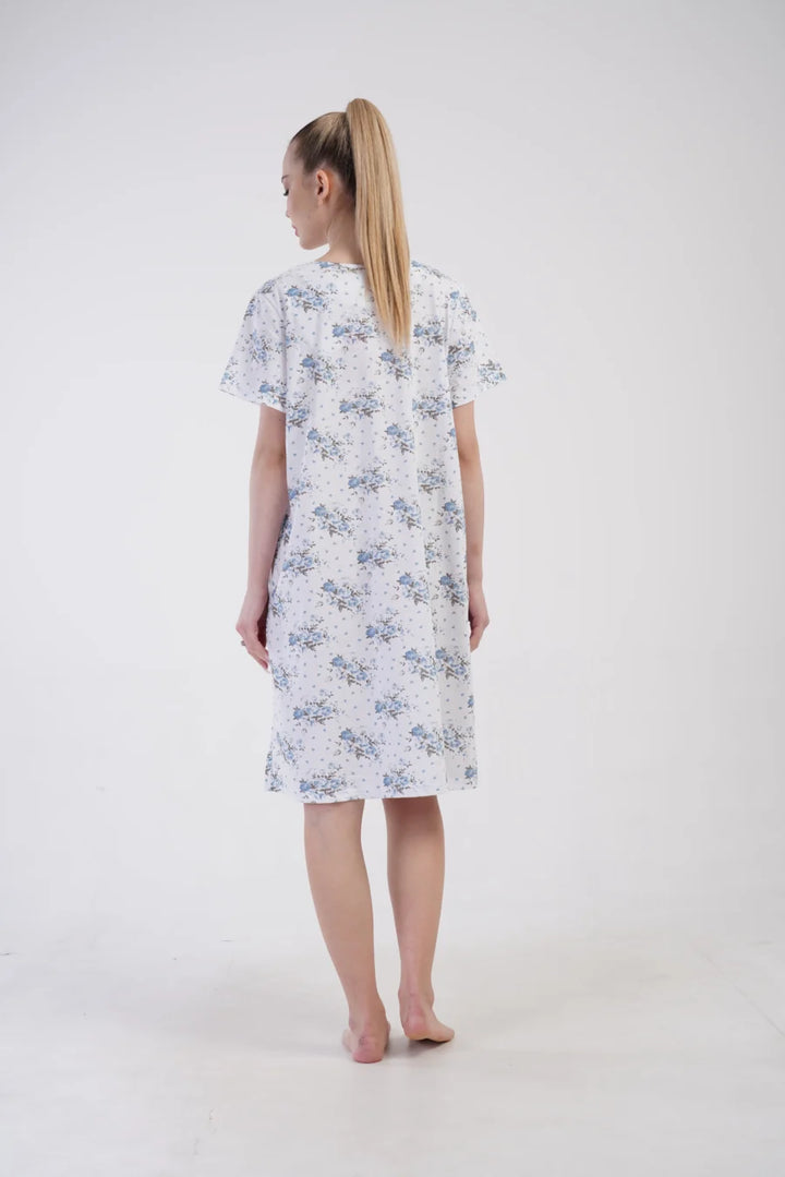 Koszula Nocna Vienetta Blue Bloom, Biało - Niebieska , r. M-XXL