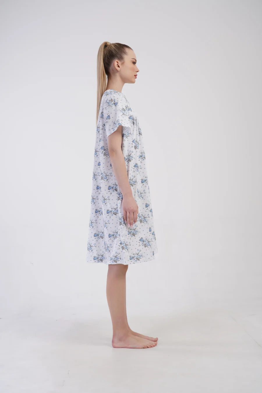 Koszula Nocna Vienetta Blue Bloom, Biało - Niebieska , r. M-XXL