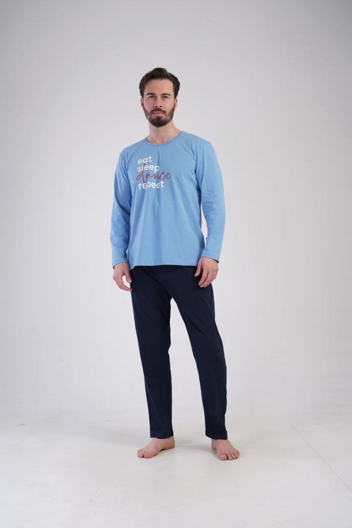 Piżama Męska Vienetta Eat Sleep Dance, Niebieski, r. S-XL