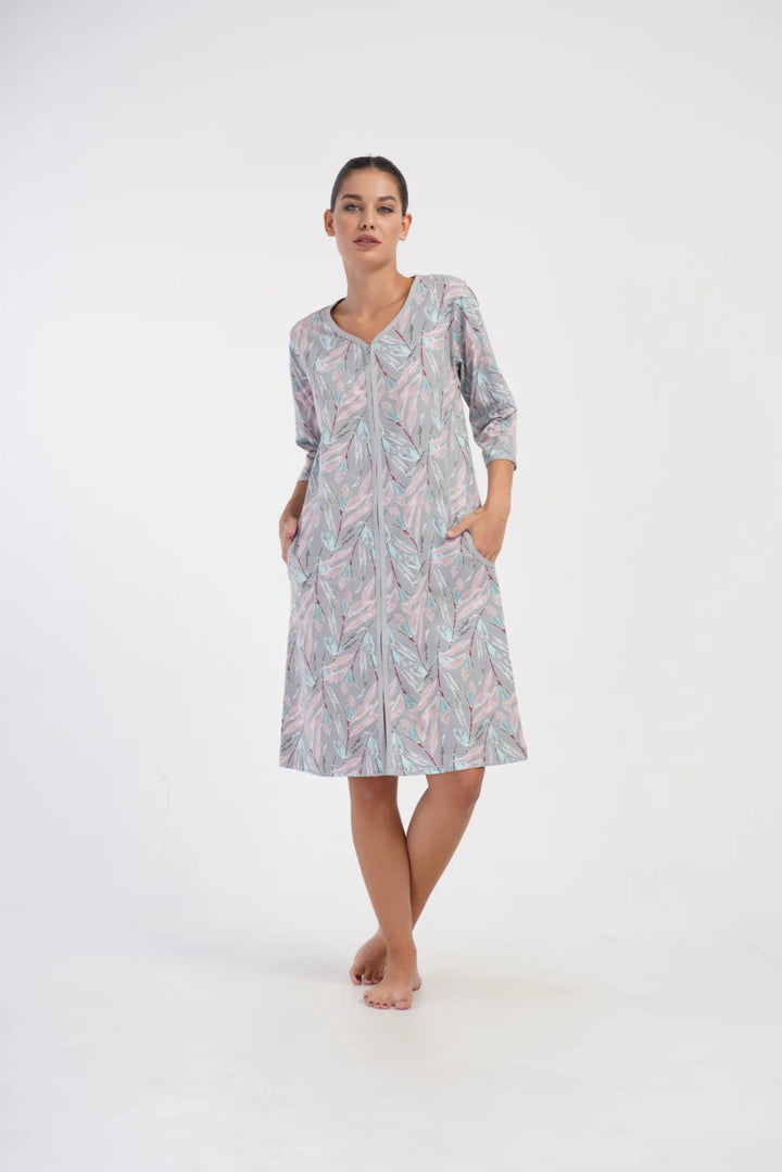Szlafrok damski Vienetta Floral Cover, Szary, r. 1XL-4XL