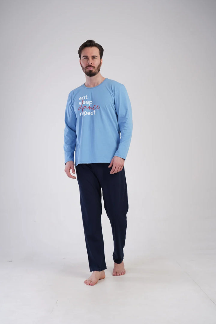 Piżama Męska Vienetta Eat Sleep Dance, Niebieski, r. S-XL