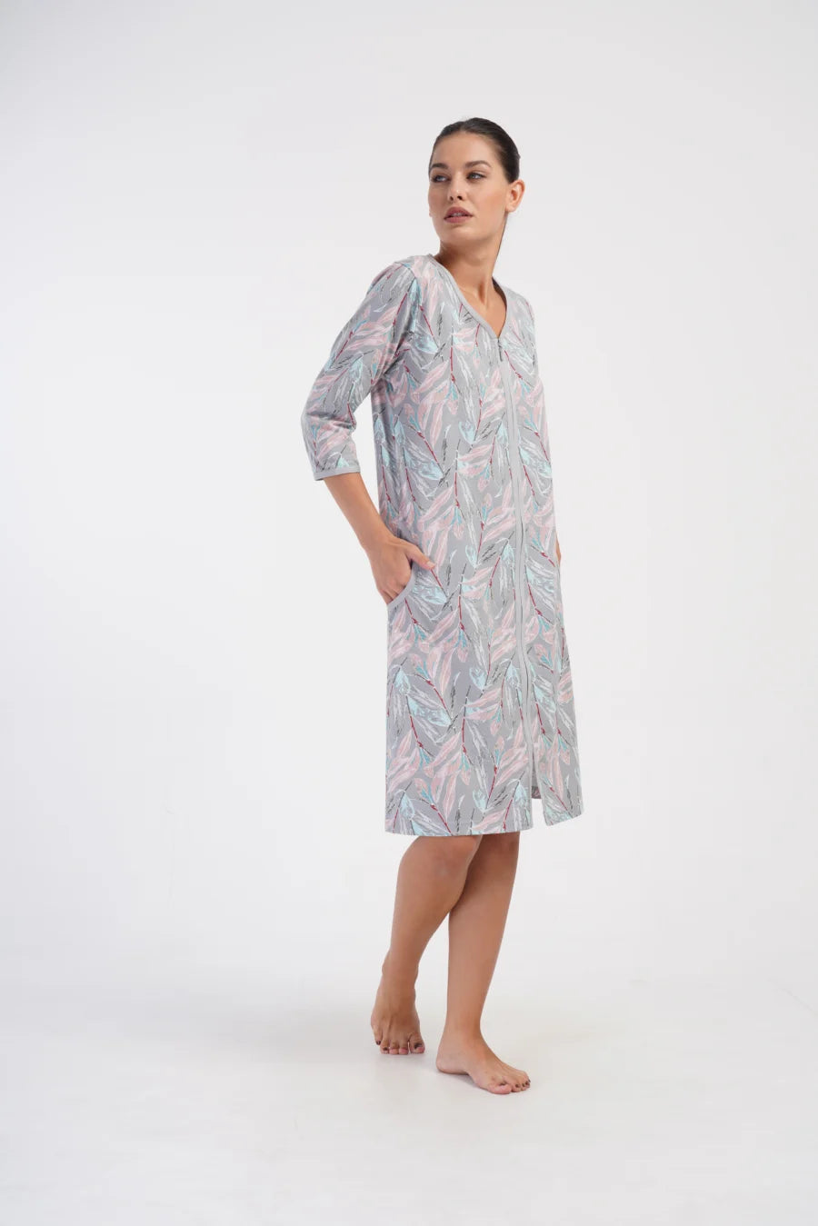 Szlafrok damski Vienetta Floral Cover, Szary, r. 1XL-4XL