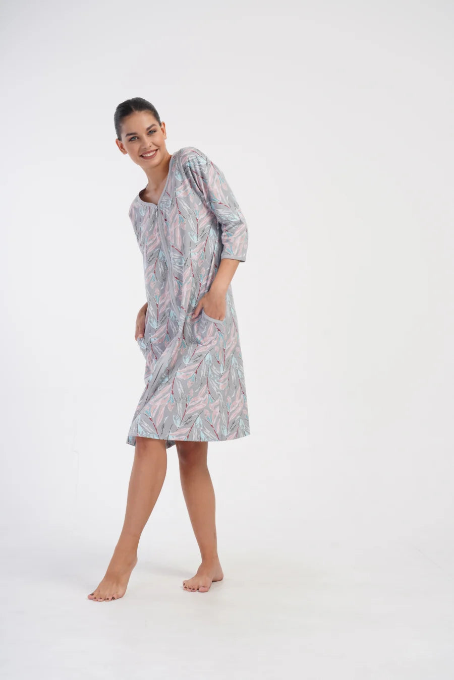 Szlafrok damski Vienetta Floral Cover, Szary, r. 1XL-4XL