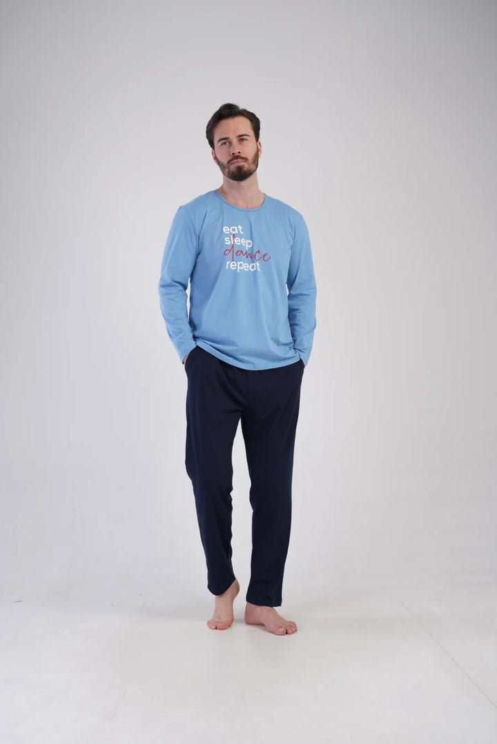 Piżama Męska Vienetta Eat Sleep Dance, Niebieski, r. S-XL