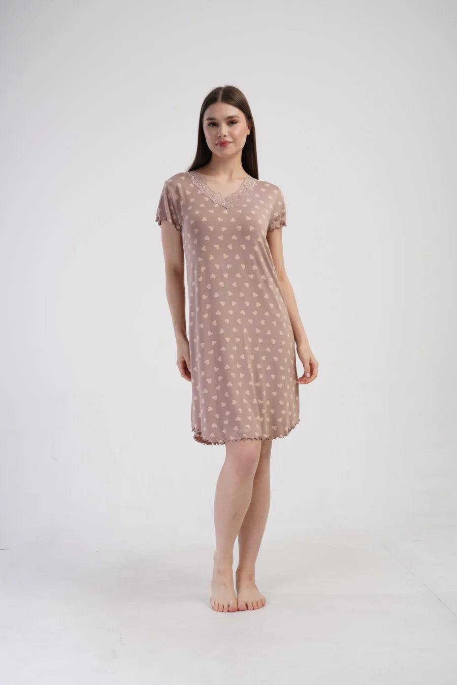 Koszula Nocna Vienetta Beige Hearts, Beżowy, r. S-XL