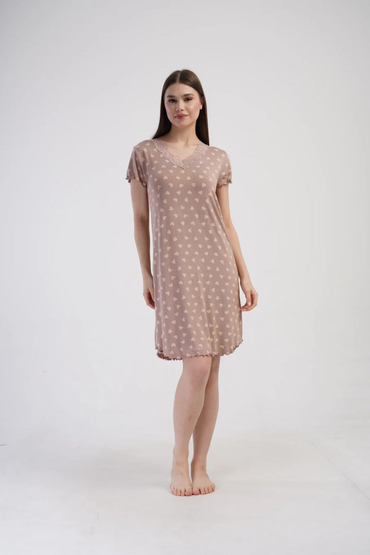 Koszula Nocna Vienetta Beige Hearts, Beżowy, r. S-XL