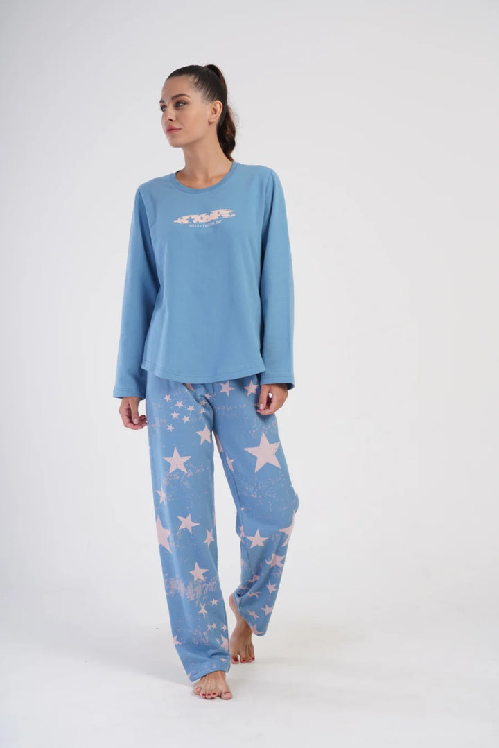 Piżama Damska Ocieplana Vienetta Night Sky, Niebieski, r. 1XL-4XL