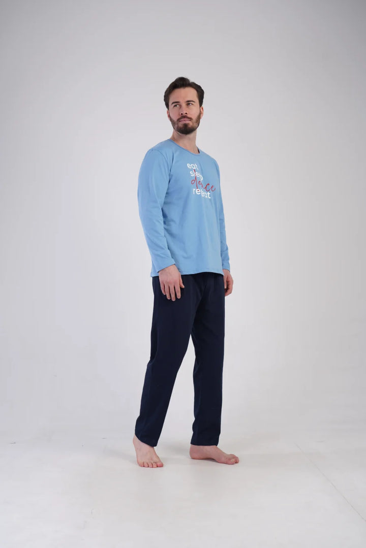 Piżama Męska Vienetta Eat Sleep Dance, Niebieski, r. S-XL