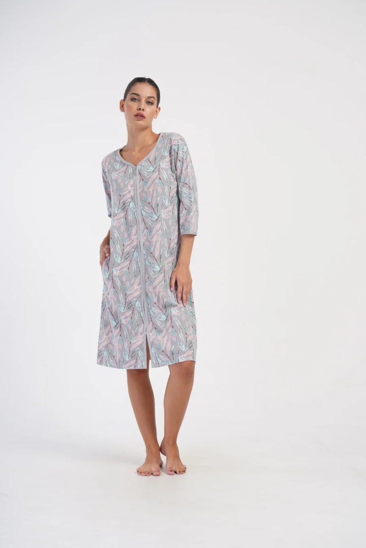 Szlafrok damski Vienetta Floral Cover, Szary, r. 1XL-4XL