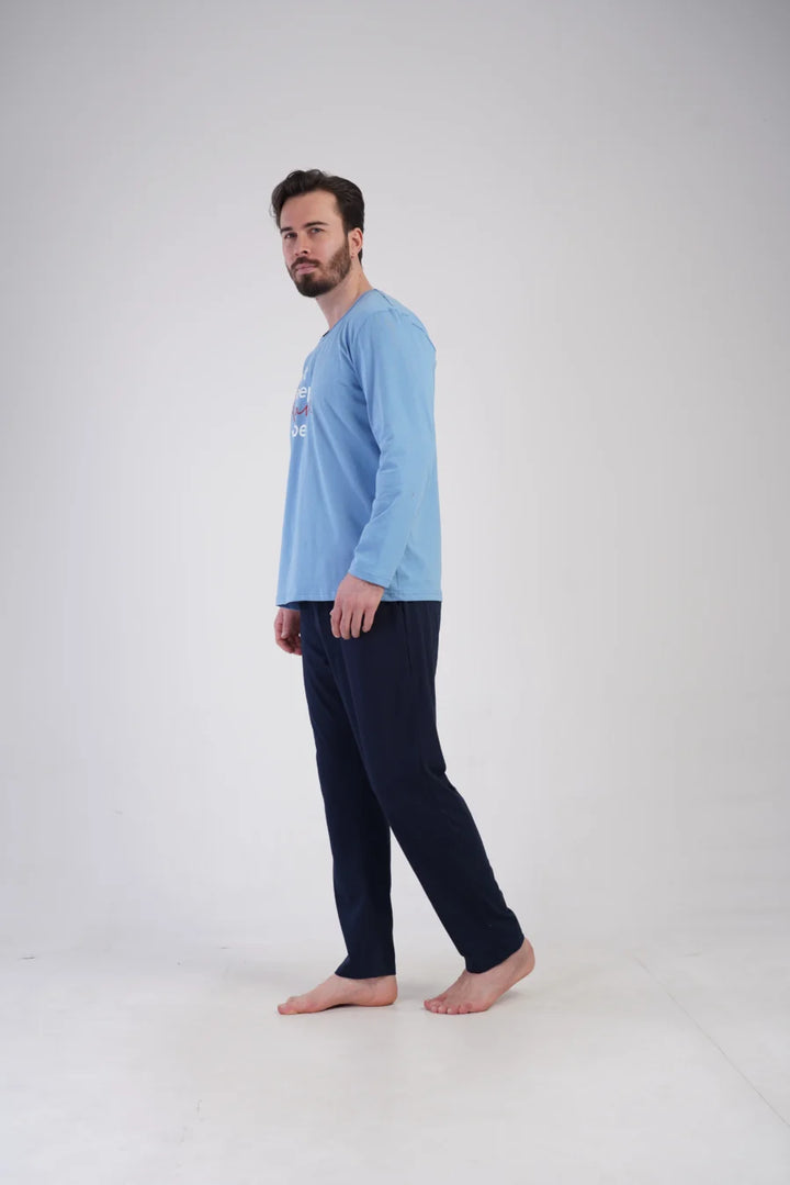 Piżama Męska Vienetta Eat Sleep Dance, Niebieski, r. S-XL