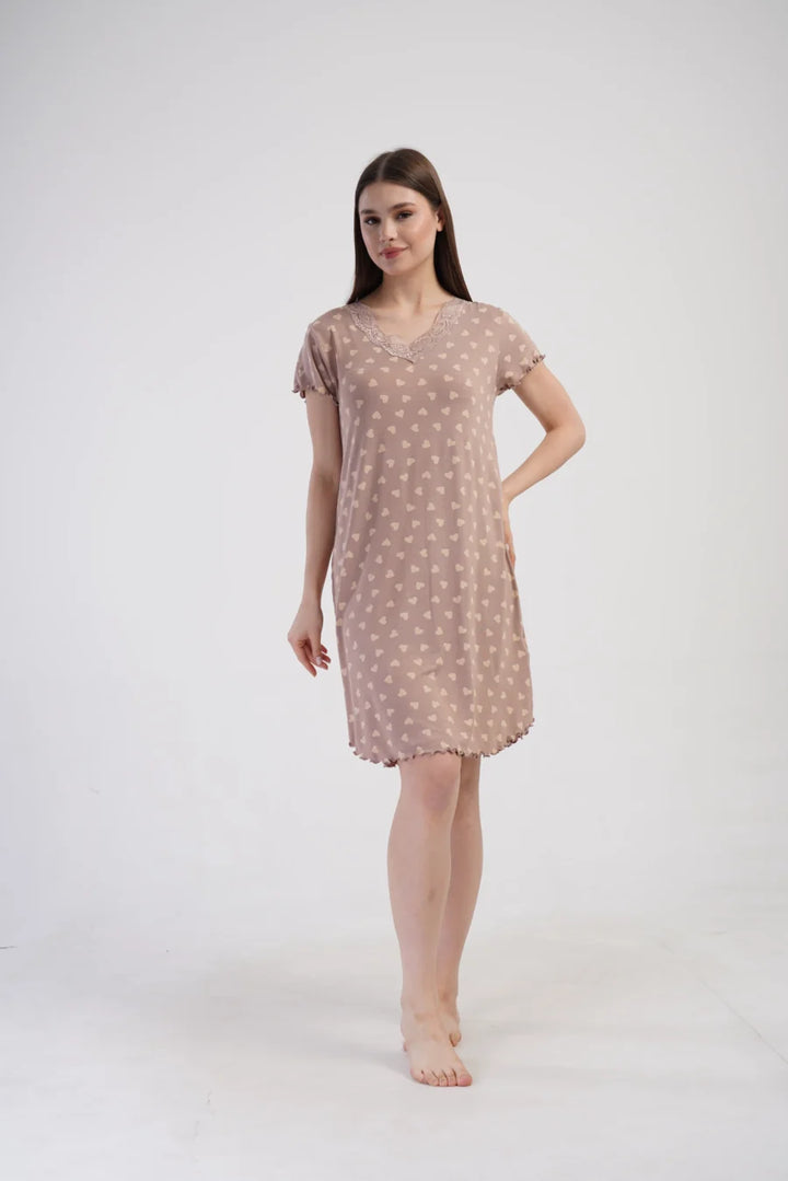 Koszula Nocna Vienetta Beige Hearts, Beżowy, r. S-XL