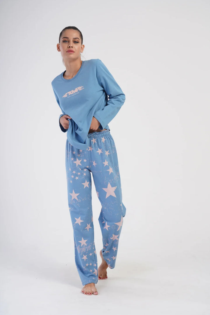 Piżama Damska Ocieplana Vienetta Night Sky, Niebieski, r. 1XL-4XL