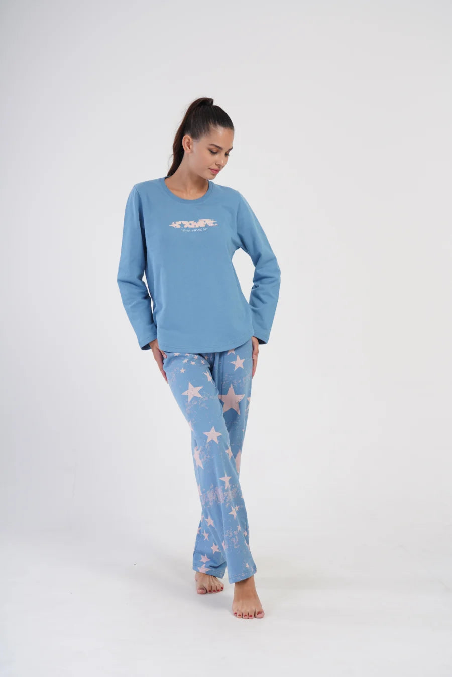 Piżama Damska Ocieplana Vienetta Night Sky, Niebieski, r. 1XL-4XL