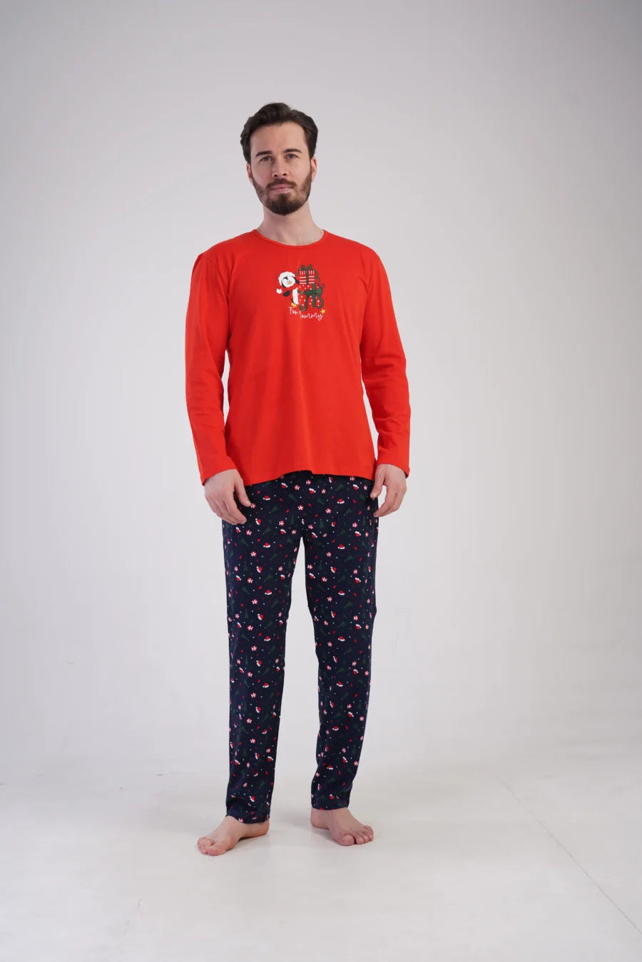 Piżama Męska Vienetta Winter Joy, Czerwony, r. S-XL