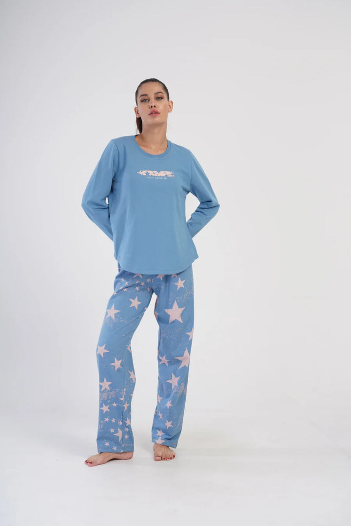 Piżama Damska Ocieplana Vienetta Night Sky, Niebieski, r. 1XL-4XL