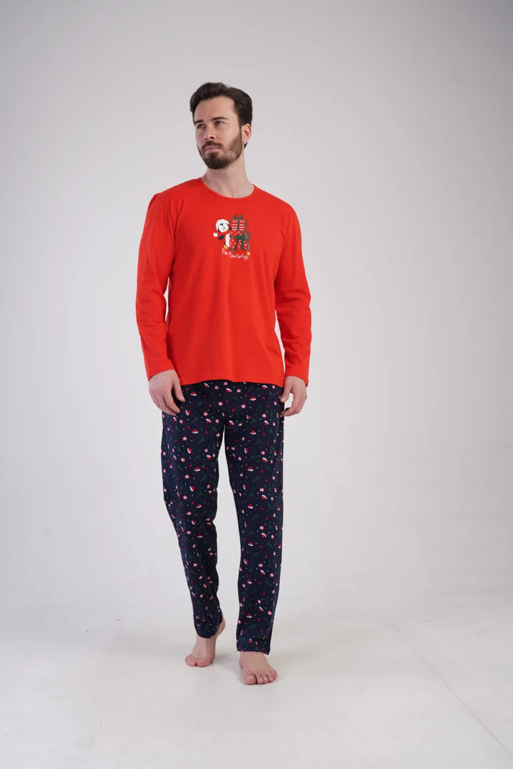 Piżama Męska Vienetta Winter Joy, Czerwony, r. S-XL