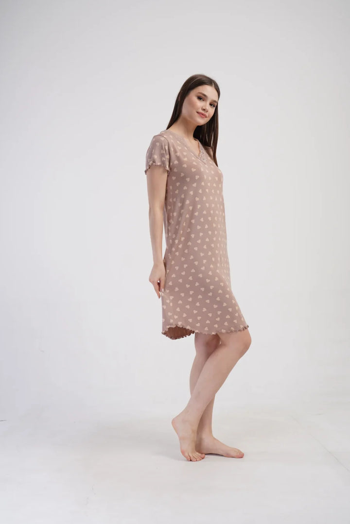 Koszula Nocna Vienetta Beige Hearts, Beżowy, r. S-XL