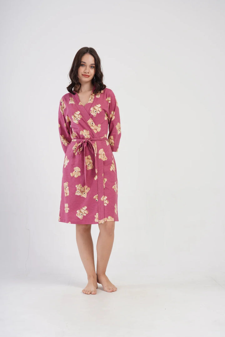 Szlafrok damski Bear Night, Różowy, r. S-XL