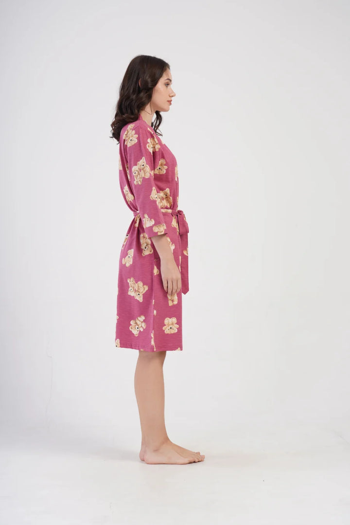 Szlafrok damski Bear Night, Różowy, r. S-XL