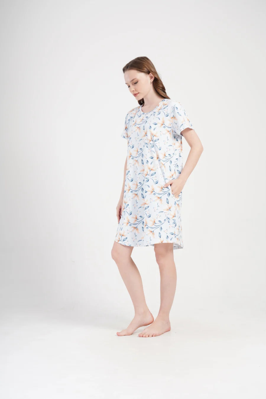 Koszula Nocna Damska Vienetta, Blue Flowers, Niebieski, r. 5XL - 7XL