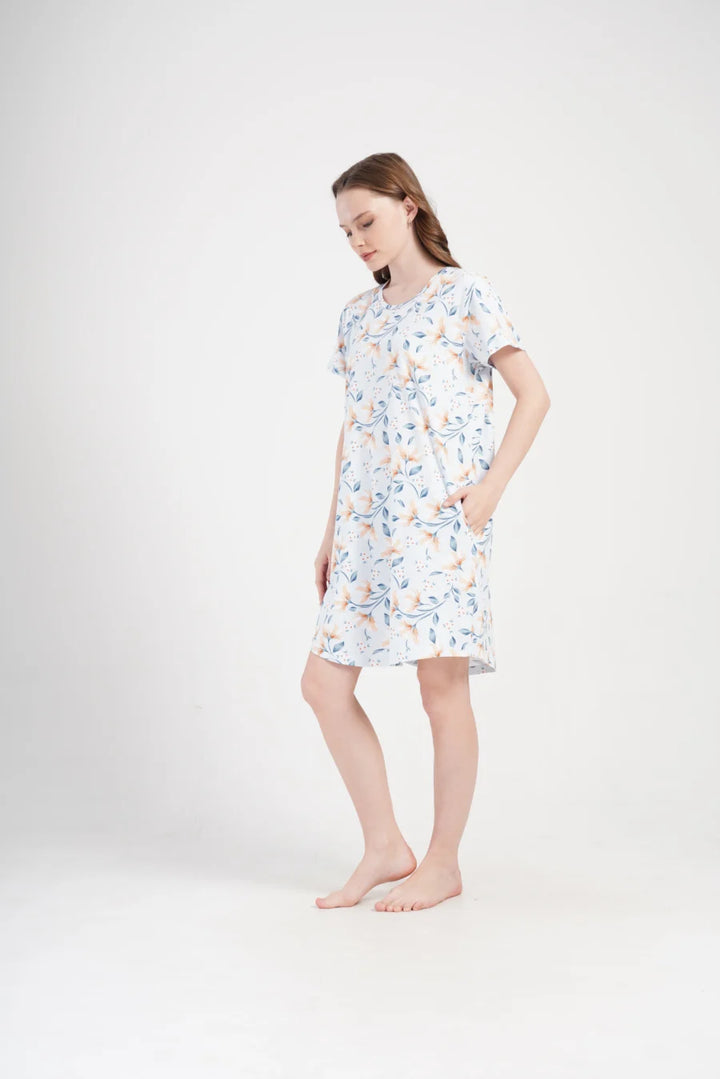 Koszula Nocna Damska Vienetta, Blue Flowers, Niebieski, r. 5XL - 7XL