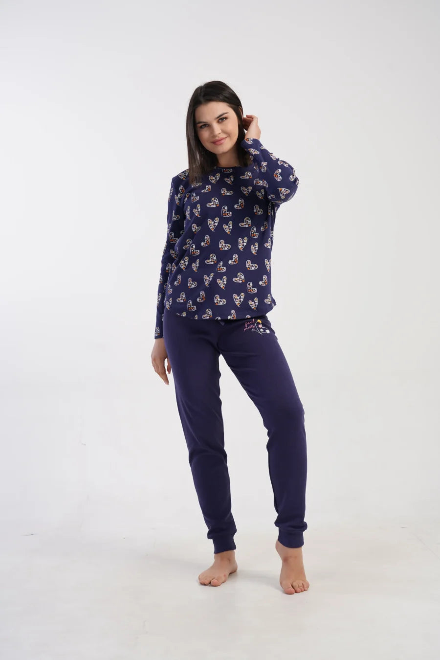 Piżama Damska Vienetta Heart Navy, Granatowy, r. S-XL