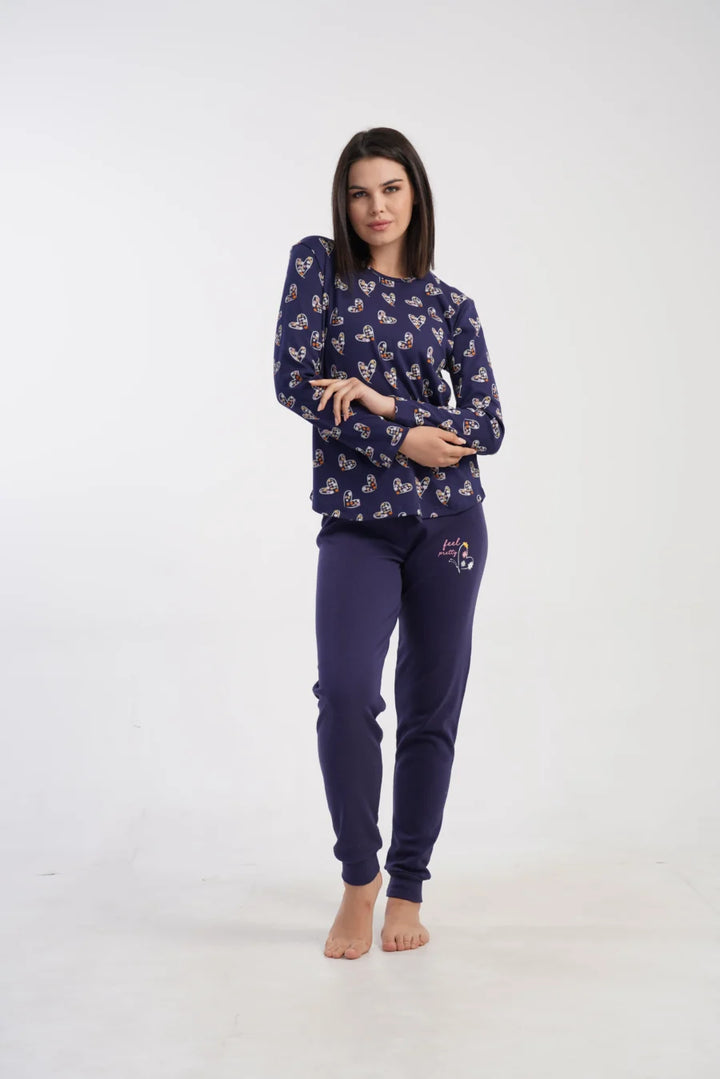 Piżama Damska Vienetta Heart Navy, Granatowy, r. S-XL