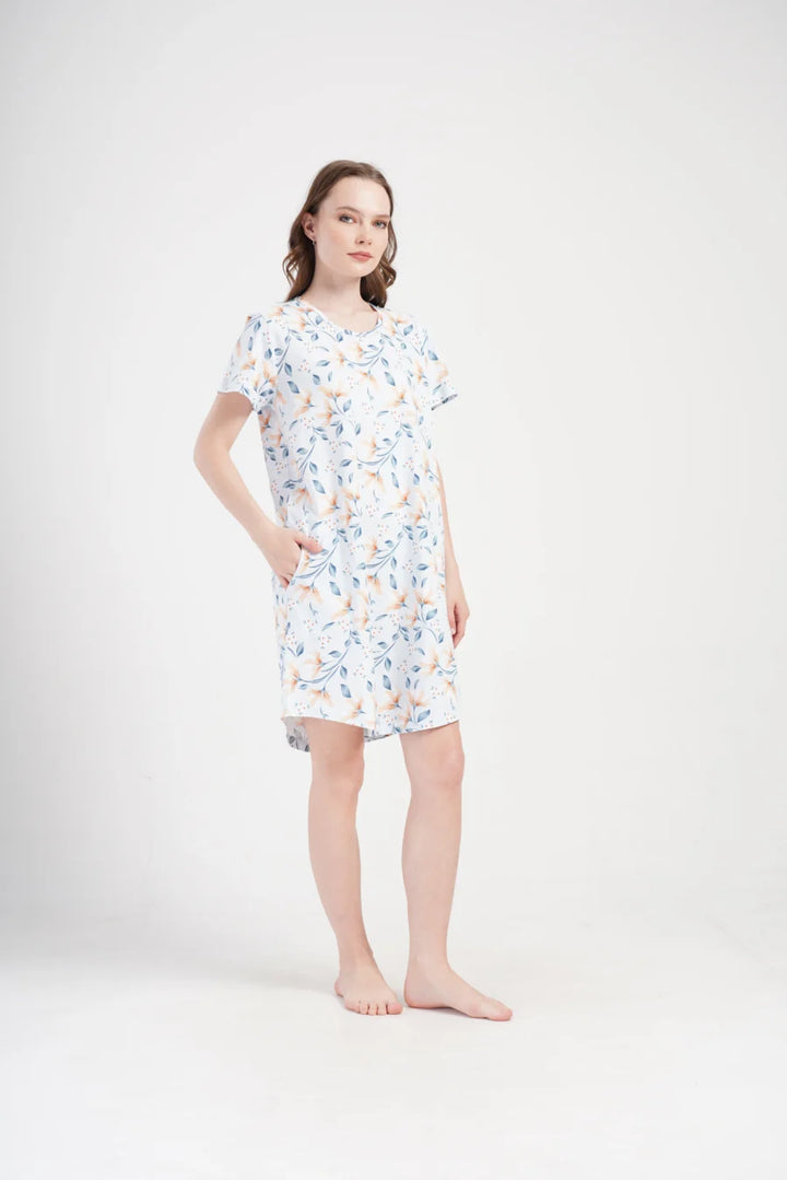 Koszula Nocna Damska Vienetta, Blue Flowers, Niebieski, r. 5XL - 7XL