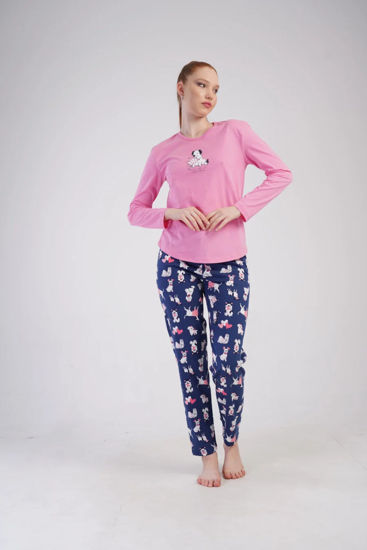 Piżama Damska Vienetta Pet Dreams, Różowy, r. S-XL