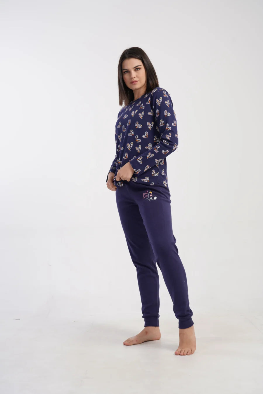 Piżama Damska Vienetta Heart Navy, Granatowy, r. S-XL